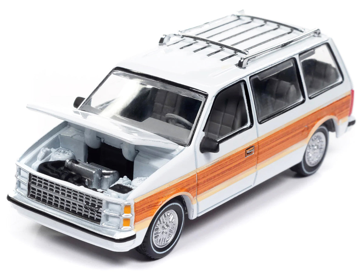 1985 Dodge Caravan Van White with Woodgrain Side Panels "Mighty Minivans" Series 1/64 Diecast Model Car by Auto World LuxuryLifeWay Online Store