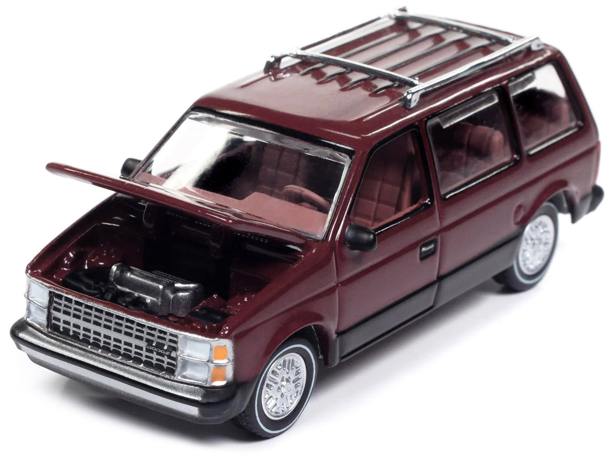 1985 Dodge Caravan Van Crimson Red and Black "Mighty Minivans" Series 1/64 Diecast Model Car by Auto World LuxuryLifeWay Online Store