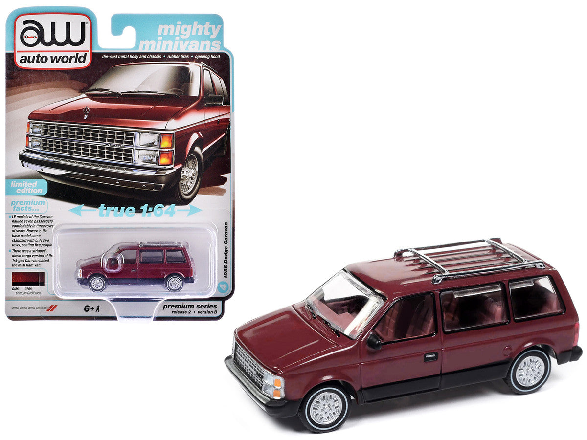 1985 Dodge Caravan Van Crimson Red and Black "Mighty Minivans" Series 1/64 Diecast Model Car by Auto World LuxuryLifeWay Online Store