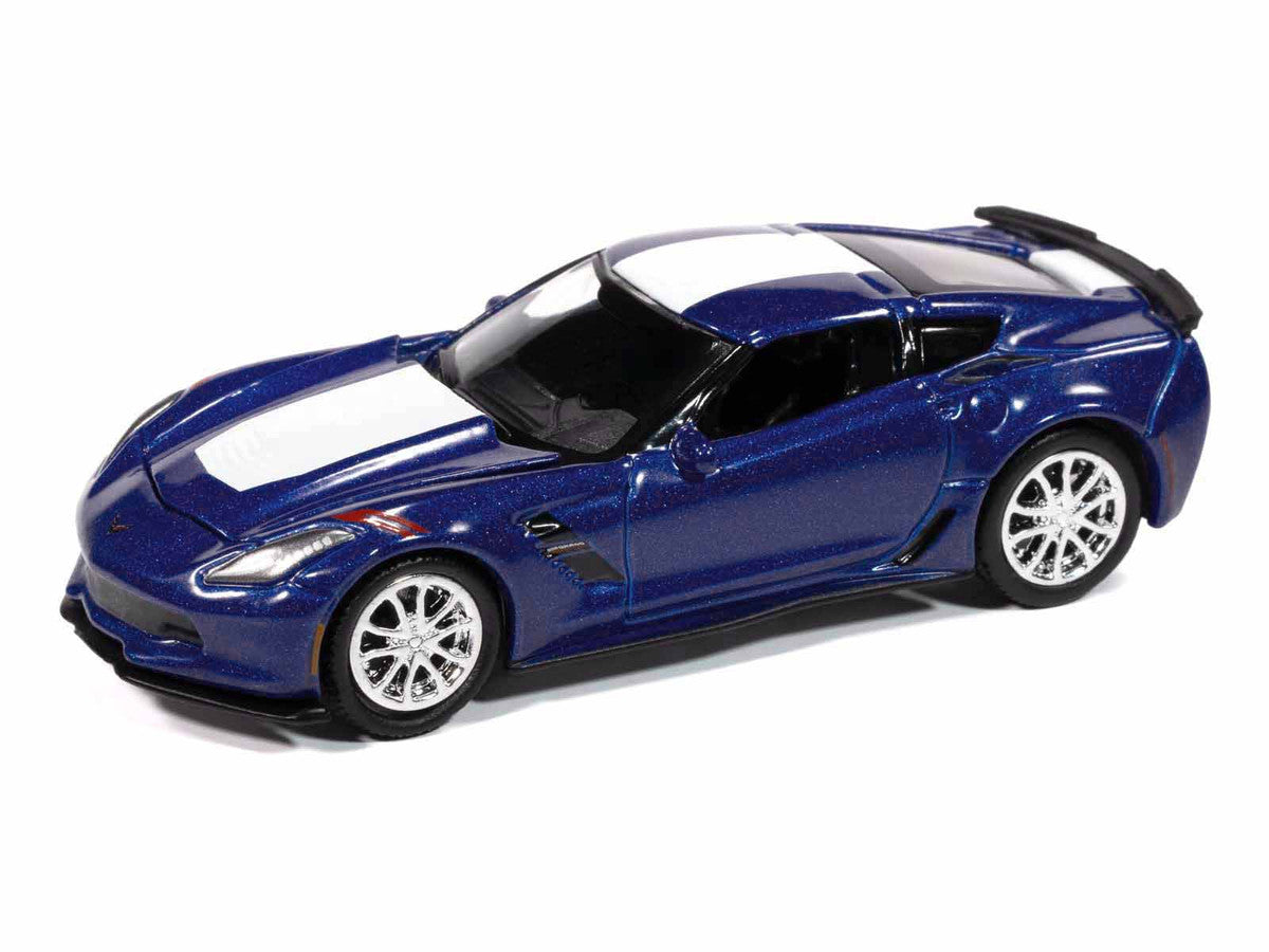 2018 Chevrolet Corvette Grand Sport Admiral Blue with White Stripe "Sports Cars" Series 1/64 Diecast Model Car by Auto World LuxuryLifeWay Online Store