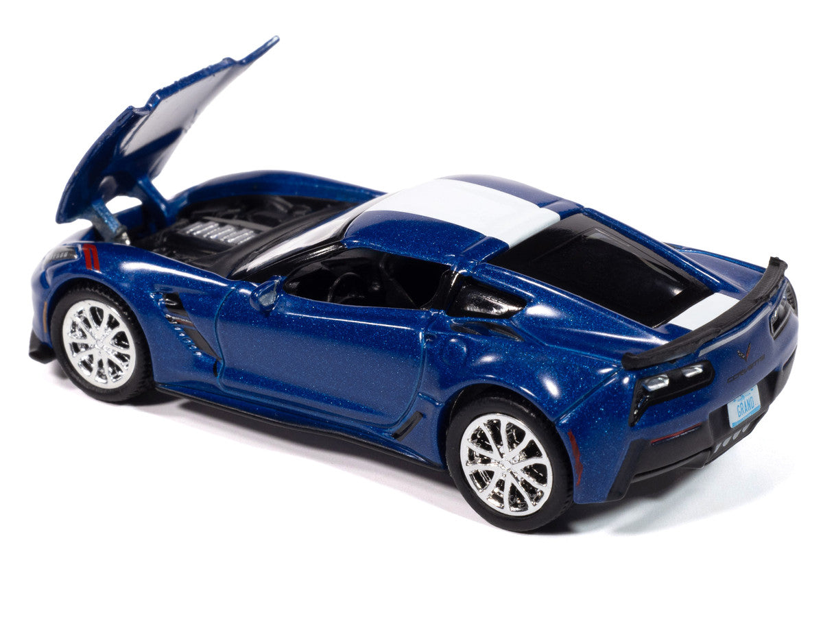 2018 Chevrolet Corvette Grand Sport Admiral Blue with White Stripe "Sports Cars" Series 1/64 Diecast Model Car by Auto World LuxuryLifeWay Online Store