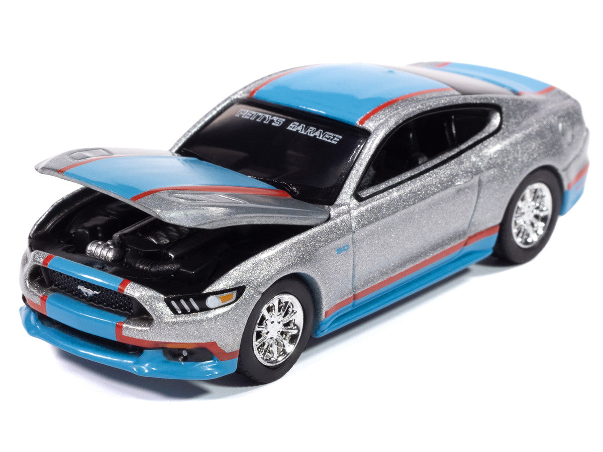 2017 Ford Mustang GT Tribute Edition "Petty's Garage" Ingot Silver Metallic with Petty Blue and Red Stripes "Modern Muscle" Series 1/64 Diecast Model Car by Auto World LuxuryLifeWay Online Store