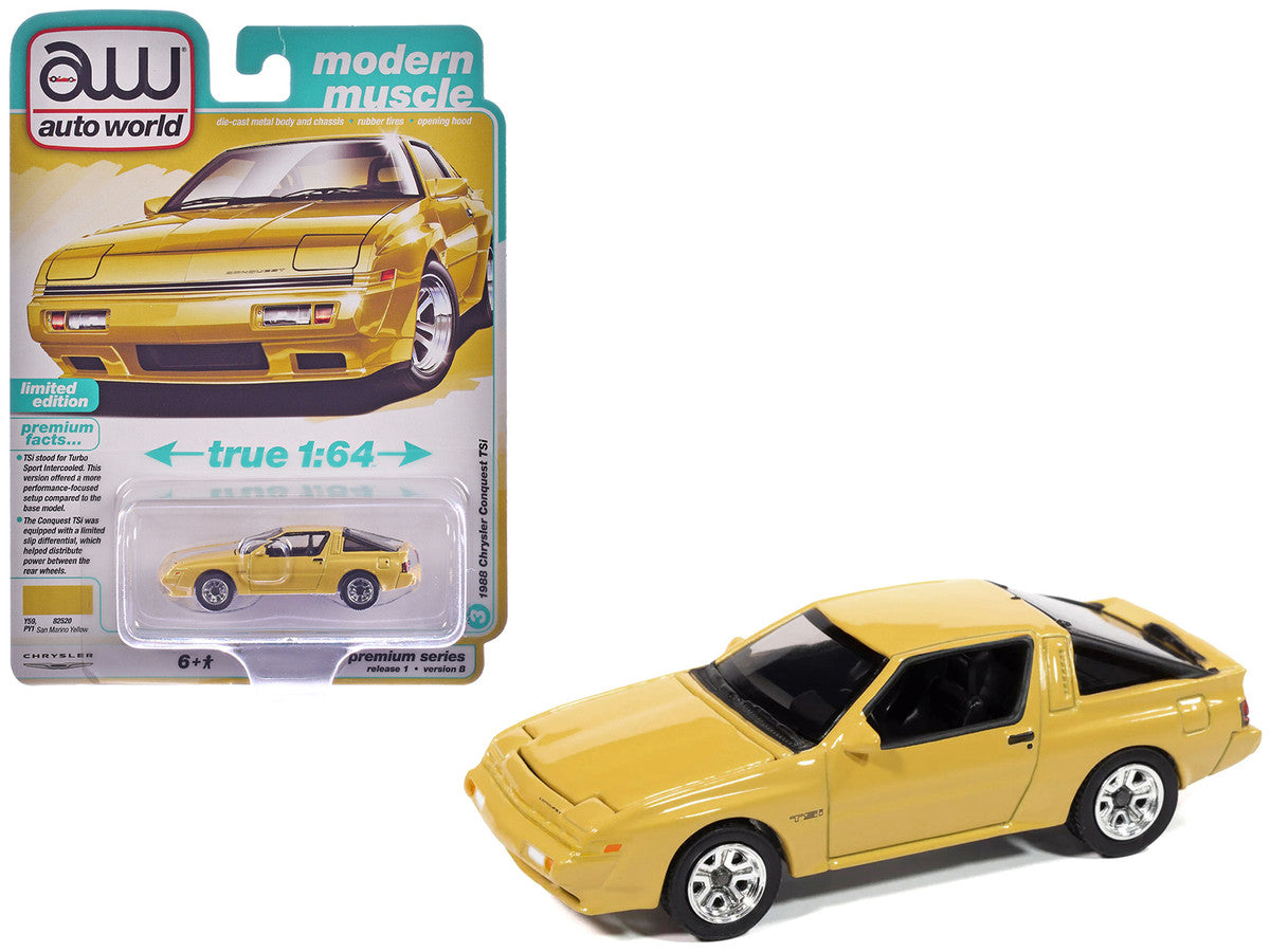 1988 Chrysler Conquest TSi San Marino Yellow "Modern Muscle" Series 1/64 Diecast Model Car by Auto World LuxuryLifeWay Online Store