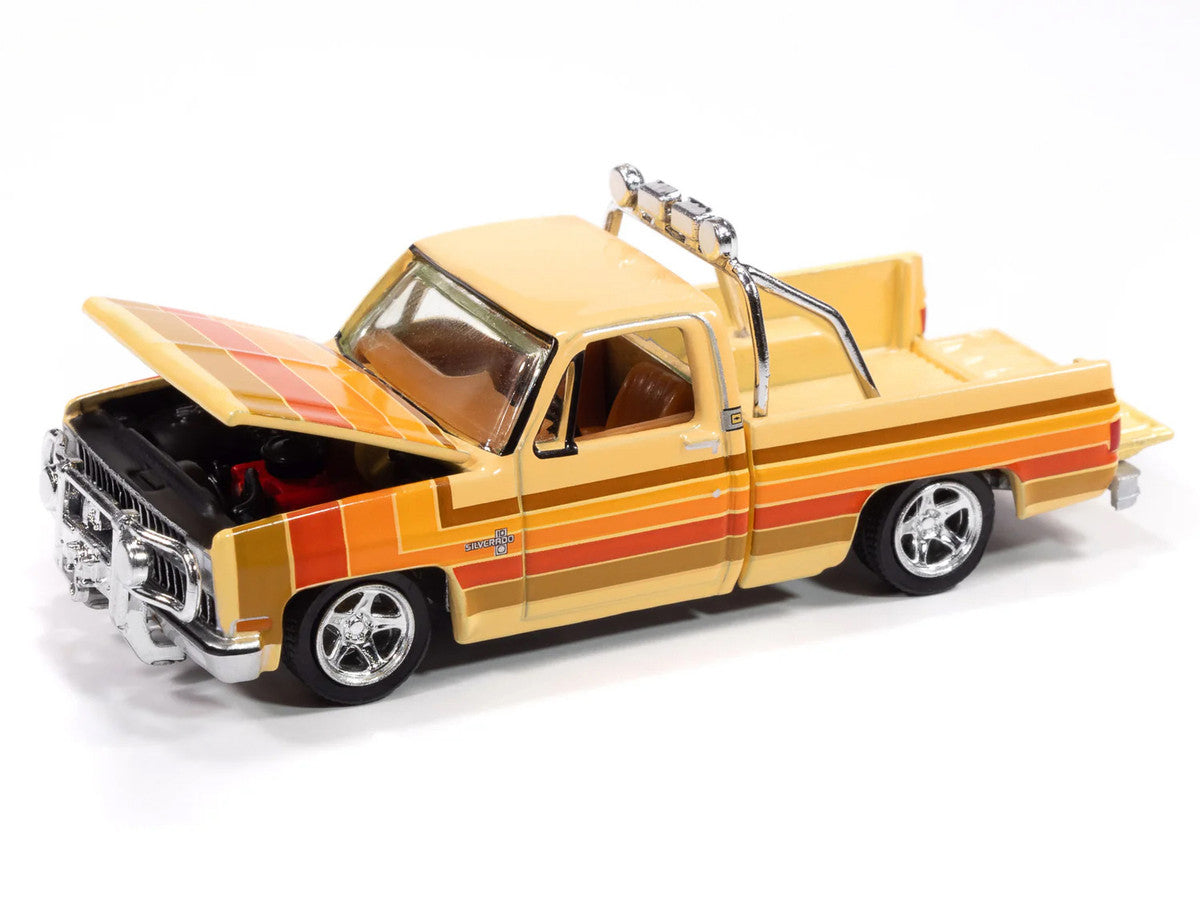 1981 Chevrolet Silverado Fleetside Pickup Truck Cream with Stripes "Hobby Exclusive" Series 1/64 Diecast Model Car by Auto World LuxuryLifeWay Online Store