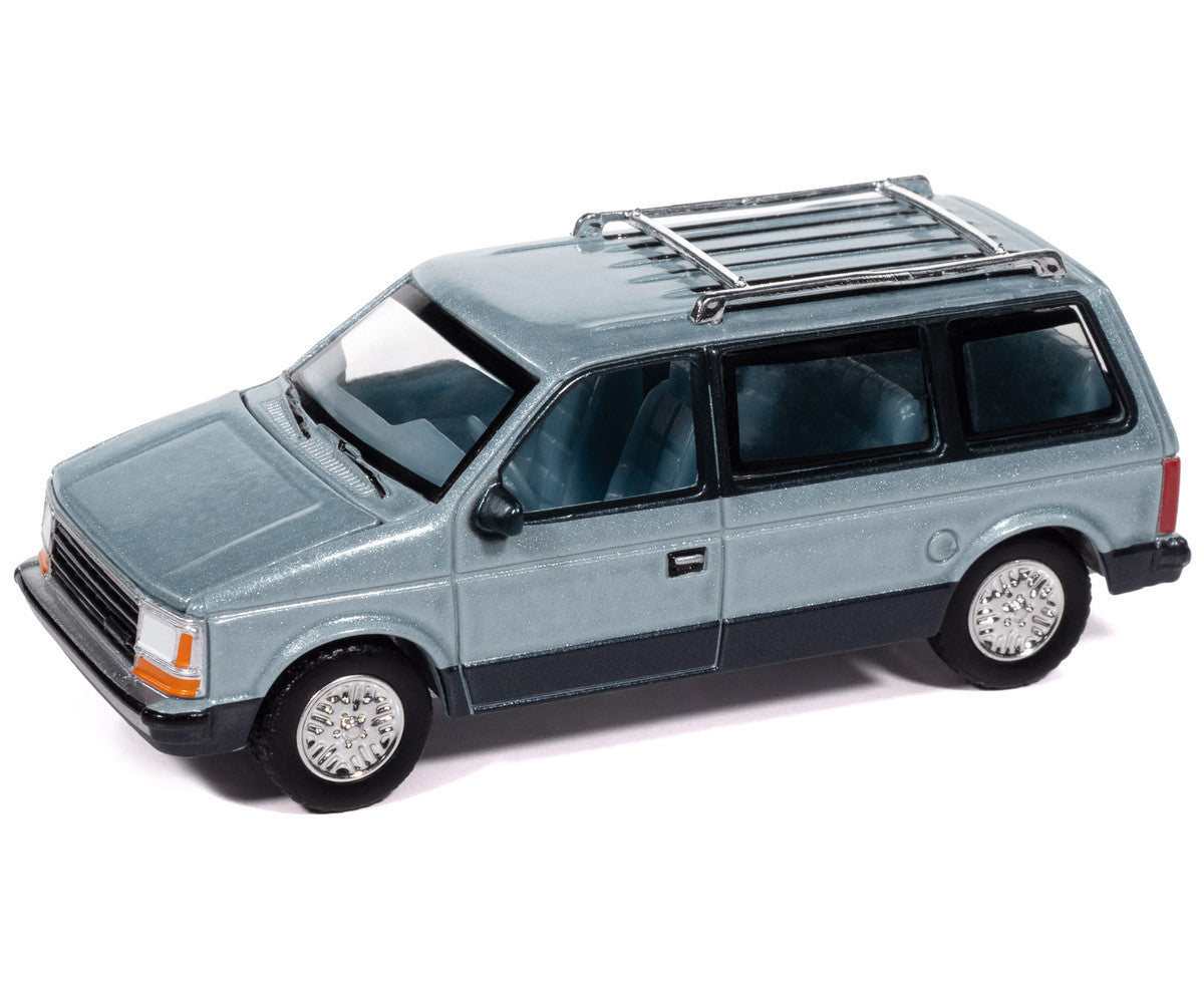 1987 Plymouth Voyager Van Ice Blue Metallic and Twilight Blue Metallic 2-Tone with Blue Interior "Mighty Minivans" Series 1/64 Diecast Model Car by Auto World LuxuryLifeWay Online Store