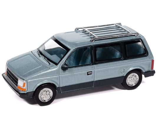 1987 Plymouth Voyager Van Ice Blue Metallic and Twilight Blue Metallic 2-Tone with Blue Interior "Mighty Minivans" Series 1/64 Diecast Model Car by Auto World LuxuryLifeWay Online Store