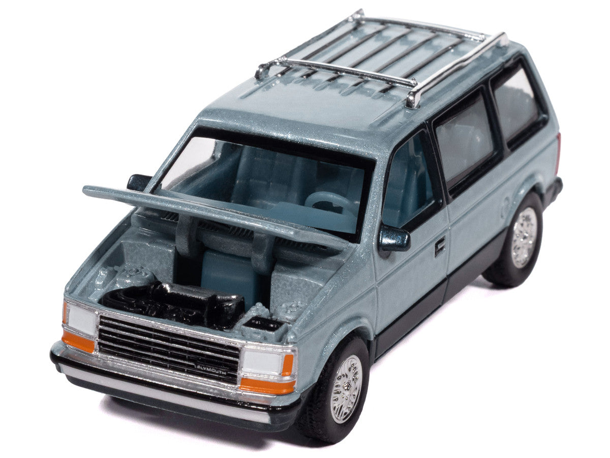 1987 Plymouth Voyager Van Ice Blue Metallic and Twilight Blue Metallic 2-Tone with Blue Interior "Mighty Minivans" Series 1/64 Diecast Model Car by Auto World LuxuryLifeWay Online Store