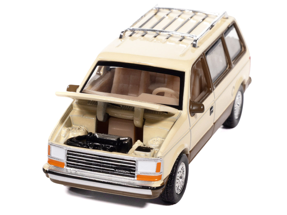 1987 Plymouth Voyager Van Light Cream and Golden Bronze Metallic 2-Tone "Mighty Minivans" Series 1/64 Diecast Model Car by Auto World LuxuryLifeWay Online Store
