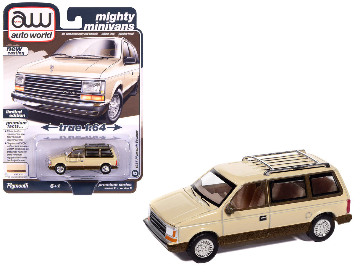1987 Plymouth Voyager Van Light Cream and Golden Bronze Metallic 2-Tone "Mighty Minivans" Series 1/64 Diecast Model Car by Auto World LuxuryLifeWay Online Store