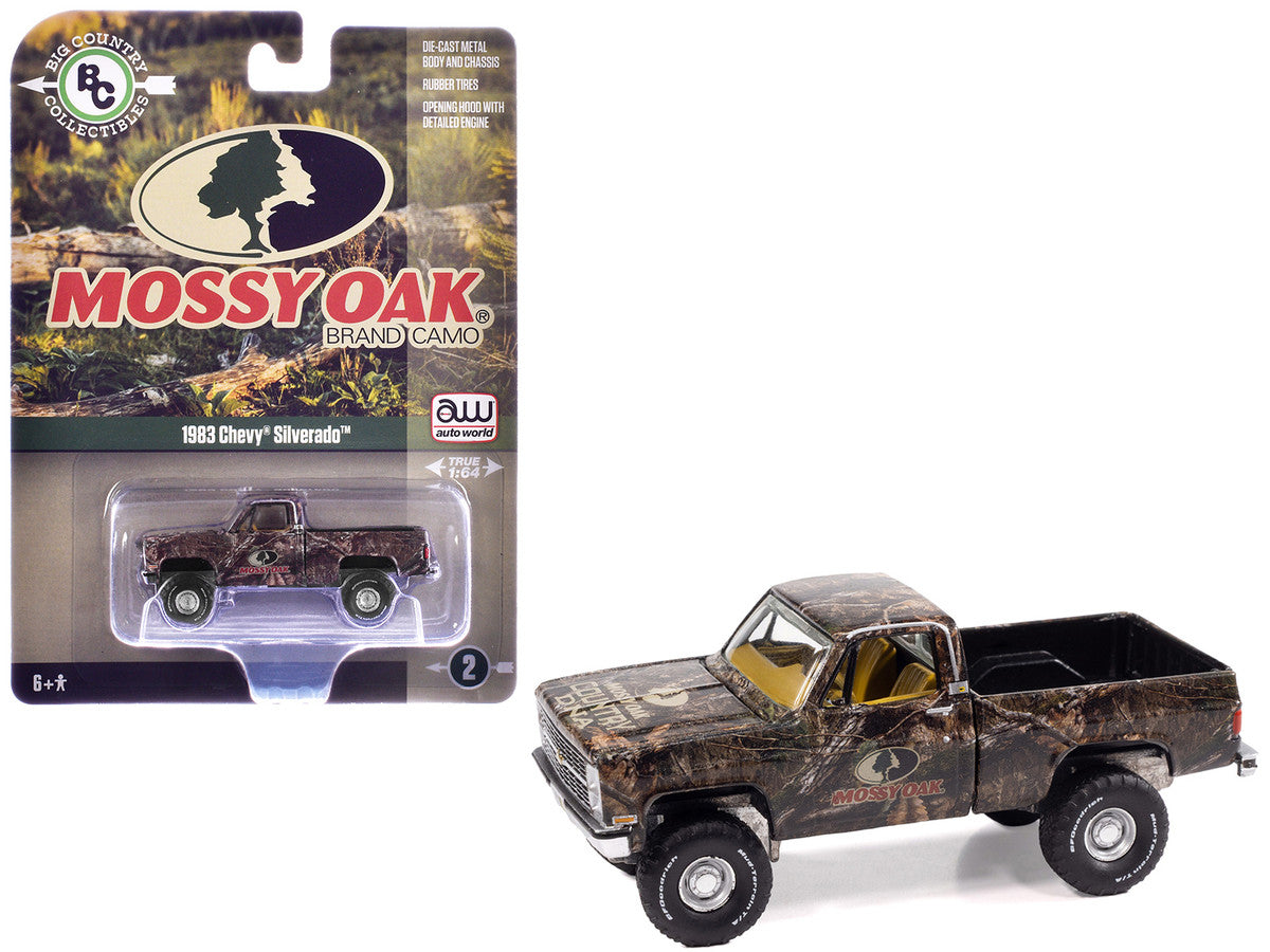1983 Chevrolet Silverado Pickup Truck "Mossy Oak" Camouflage Livery "Big Country Collectibles" 2025 Series 1/64 Diecast Model Car by Auto World LuxuryLifeWay Online Store