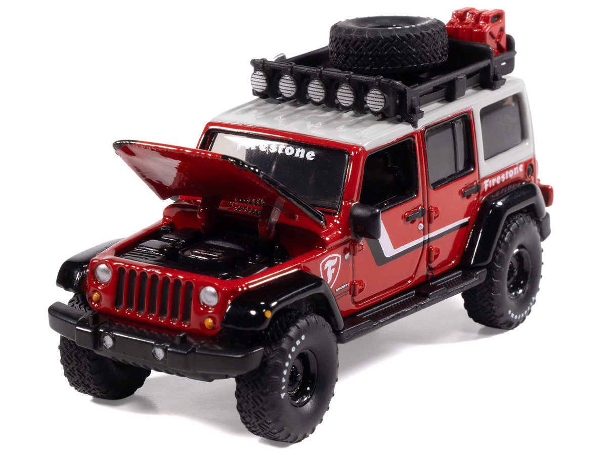 2018 Jeep Wrangler JK Unlimited Sport "Firestone Field Agent" Red with Graphics and Gray Top with Roof Rack "Big Country Collectibles" 2025 Series 1/64 Diecast Model Car by Auto World LuxuryLifeWay Online Store