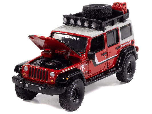 2018 Jeep Wrangler JK Unlimited Sport "Firestone Field Agent" Red with Graphics and Gray Top with Roof Rack "Big Country Collectibles" 2025 Series 1/64 Diecast Model Car by Auto World LuxuryLifeWay Online Store