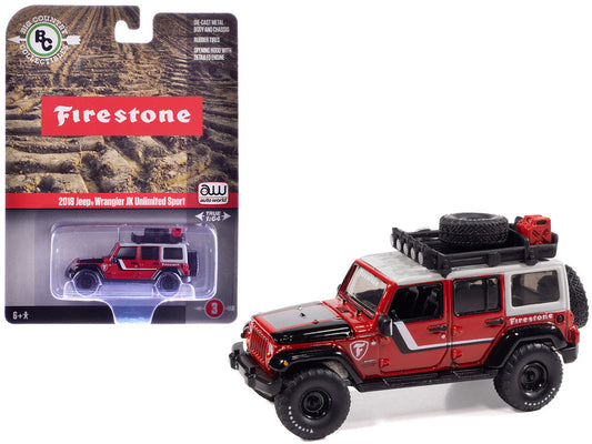 2018 Jeep Wrangler JK Unlimited Sport "Firestone Field Agent" Red with Graphics and Gray Top with Roof Rack "Big Country Collectibles" 2025 Series 1/64 Diecast Model Car by Auto World LuxuryLifeWay Online Store