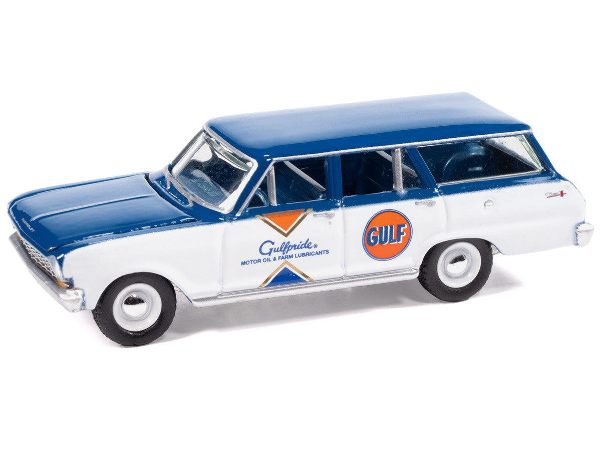 1963 Chevrolet II Nova 400 Wagon "Gulf" Blue and White with Blue Interior "Big Country Collectibles" 2025 Series 1/64 Diecast Model Car by Auto World LuxuryLifeWay Online Store
