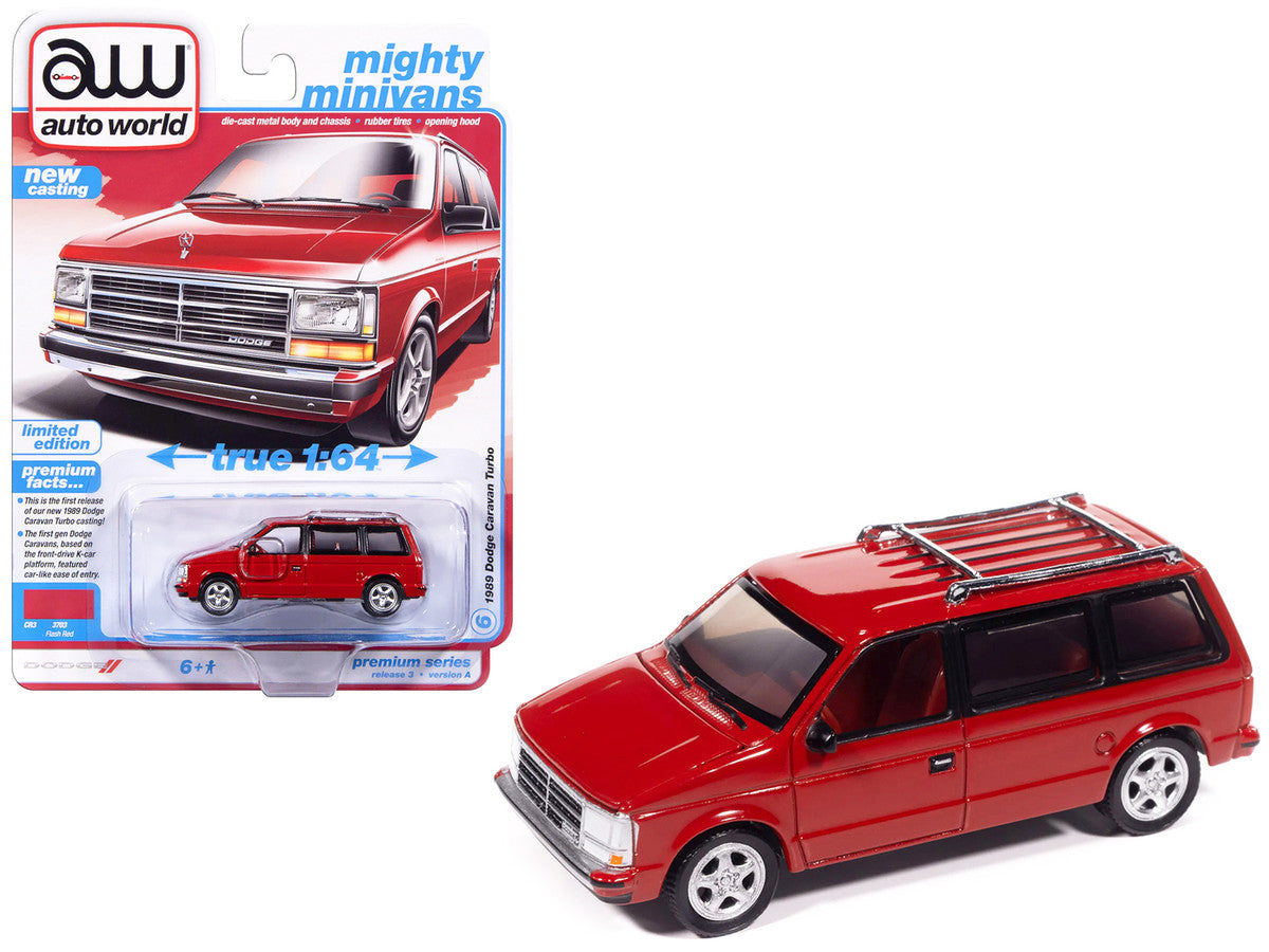 1989 Dodge Caravan Turbo Van Flash Red "Mighty Minivans" Series 1/64 Diecast Model Car by Auto World LuxuryLifeWay Online Store
