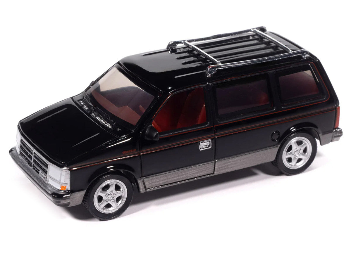 1989 Dodge Caravan Turbo Van Black with Red Stripes and Interior "Mighty Minivans" Series 1/64 Diecast Model Car by Auto World LuxuryLifeWay Online Store