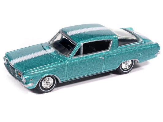 1965 Plymouth Barracuda Formula S Turquoise Metallic with White Stripe "Vintage Muscle" Series 1/64 Diecast Model Car by Auto World LuxuryLifeWay Online Store