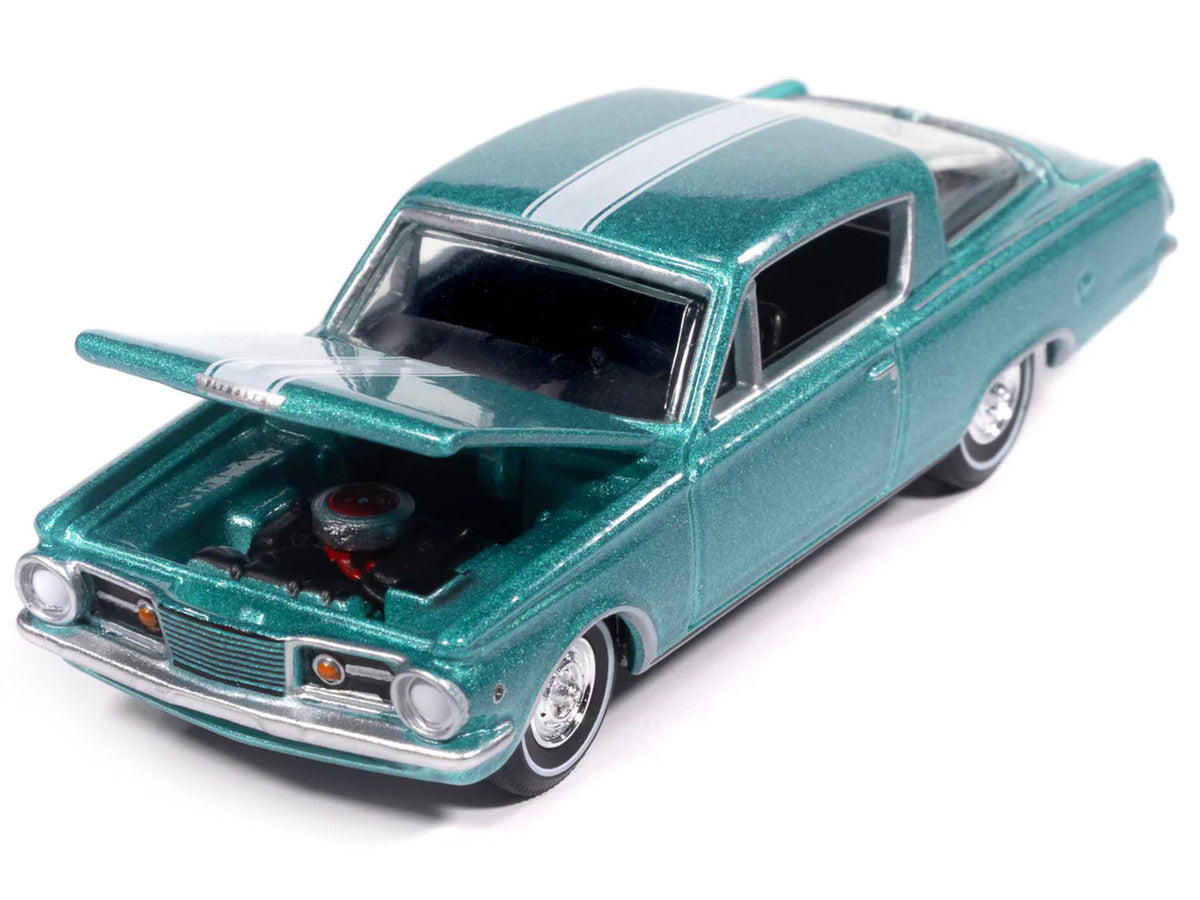 1965 Plymouth Barracuda Formula S Turquoise Metallic with White Stripe "Vintage Muscle" Series 1/64 Diecast Model Car by Auto World LuxuryLifeWay Online Store