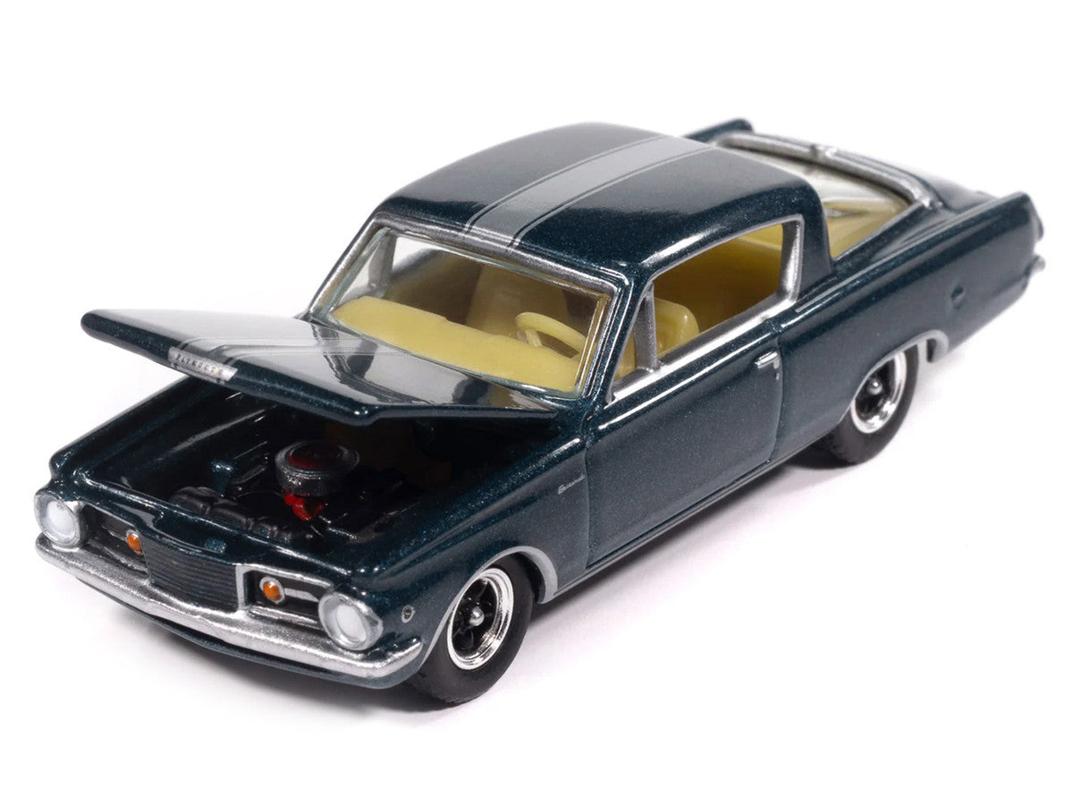 1965 Plymouth Barracuda Formula S Dark Blue Metallic with Silver Stripe "Vintage Muscle" Series 1/64 Diecast Model Car by Auto World LuxuryLifeWay Online Store