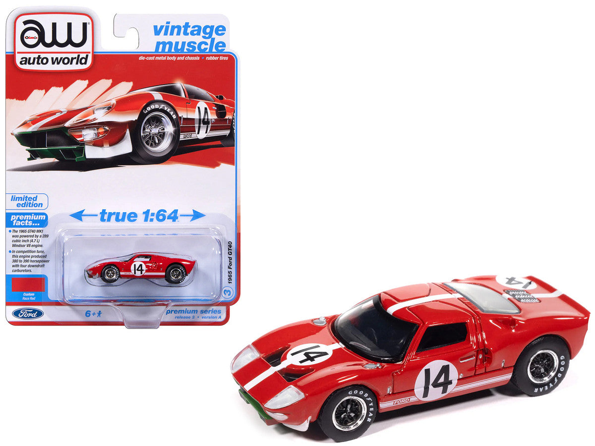 1965 Ford GT40 #14 Red with White Stripes "Vintage Muscle" Series 1/64 Diecast Model Car by Auto World LuxuryLifeWay Online Store