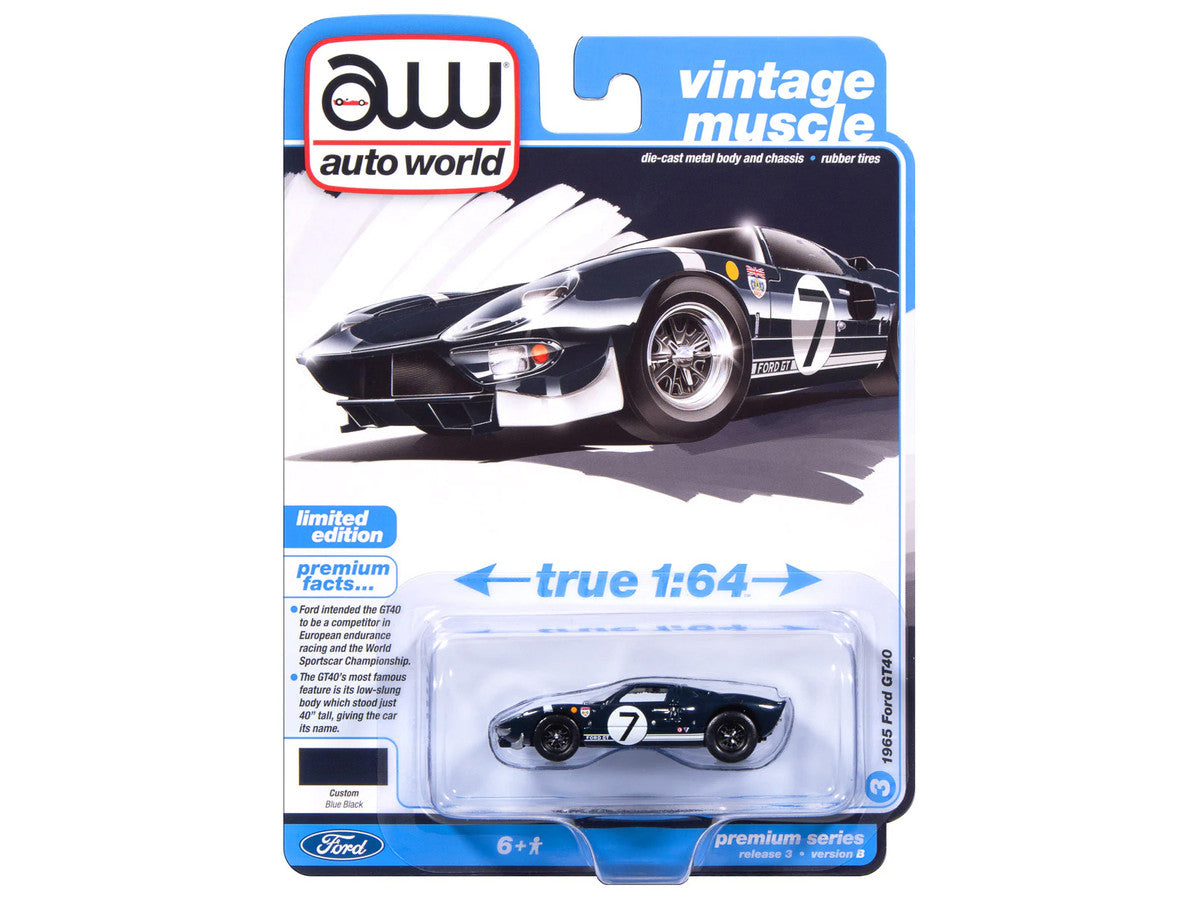 1965 Ford GT40 #7 Blue Black with White Stripes "Vintage Muscle" Series 1/64 Diecast Model Car by Auto World LuxuryLifeWay Online Store