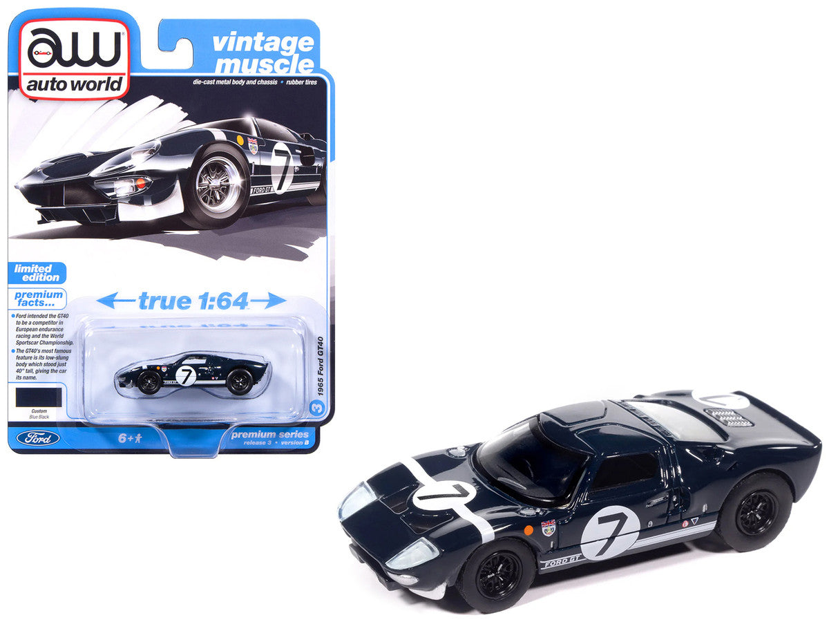 1965 Ford GT40 #7 Blue Black with White Stripes "Vintage Muscle" Series 1/64 Diecast Model Car by Auto World LuxuryLifeWay Online Store