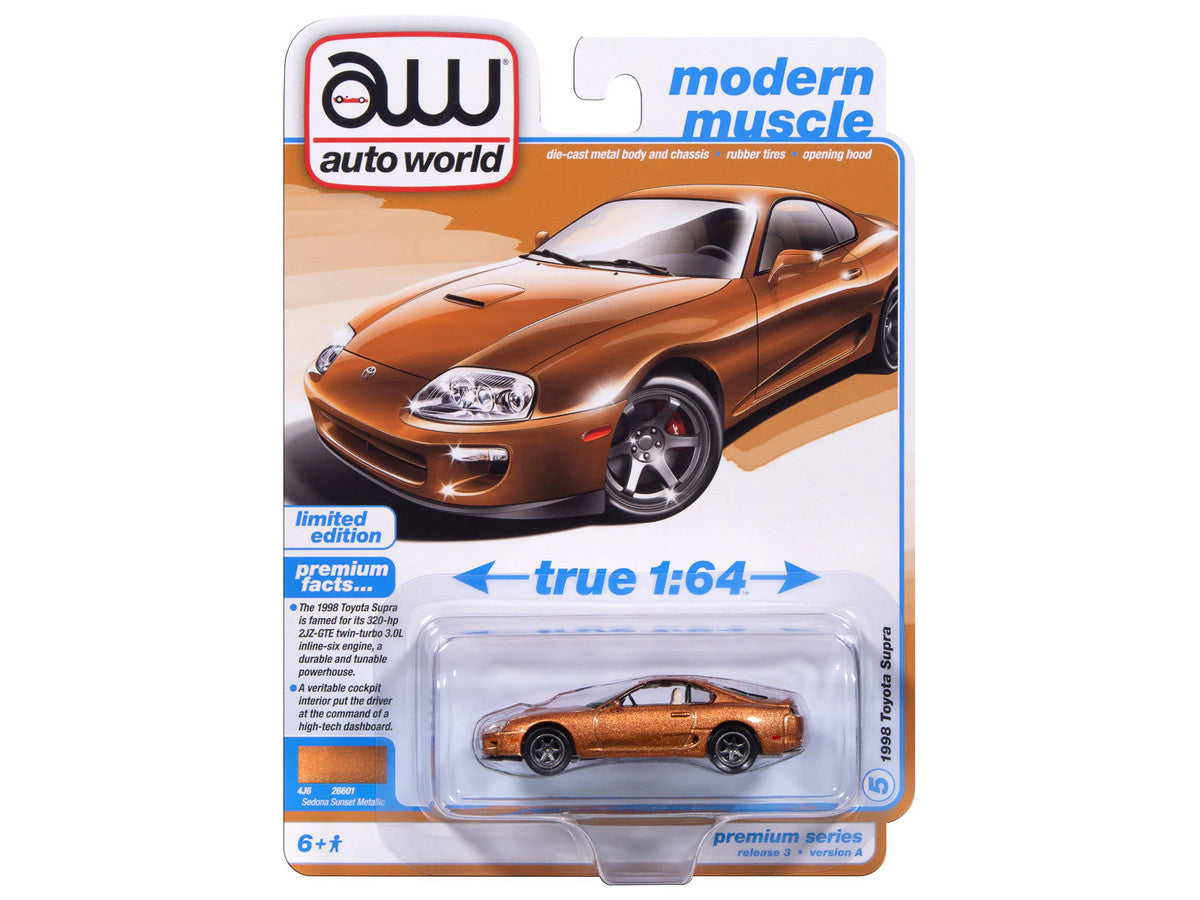 1998 Toyota Supra Sedona Sunset Bronze Metallic "Modern Muscle" Series 1/64 Diecast Model Car by Auto World LuxuryLifeWay Online Store