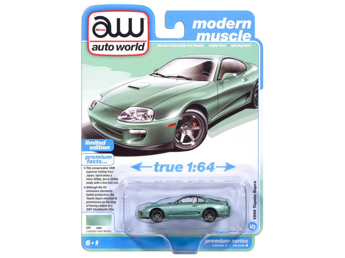 1998 Toyota Supra Caribbean Green Metallic "Modern Muscle" Series 1/64 Diecast Model Car by Auto World LuxuryLifeWay Online Store