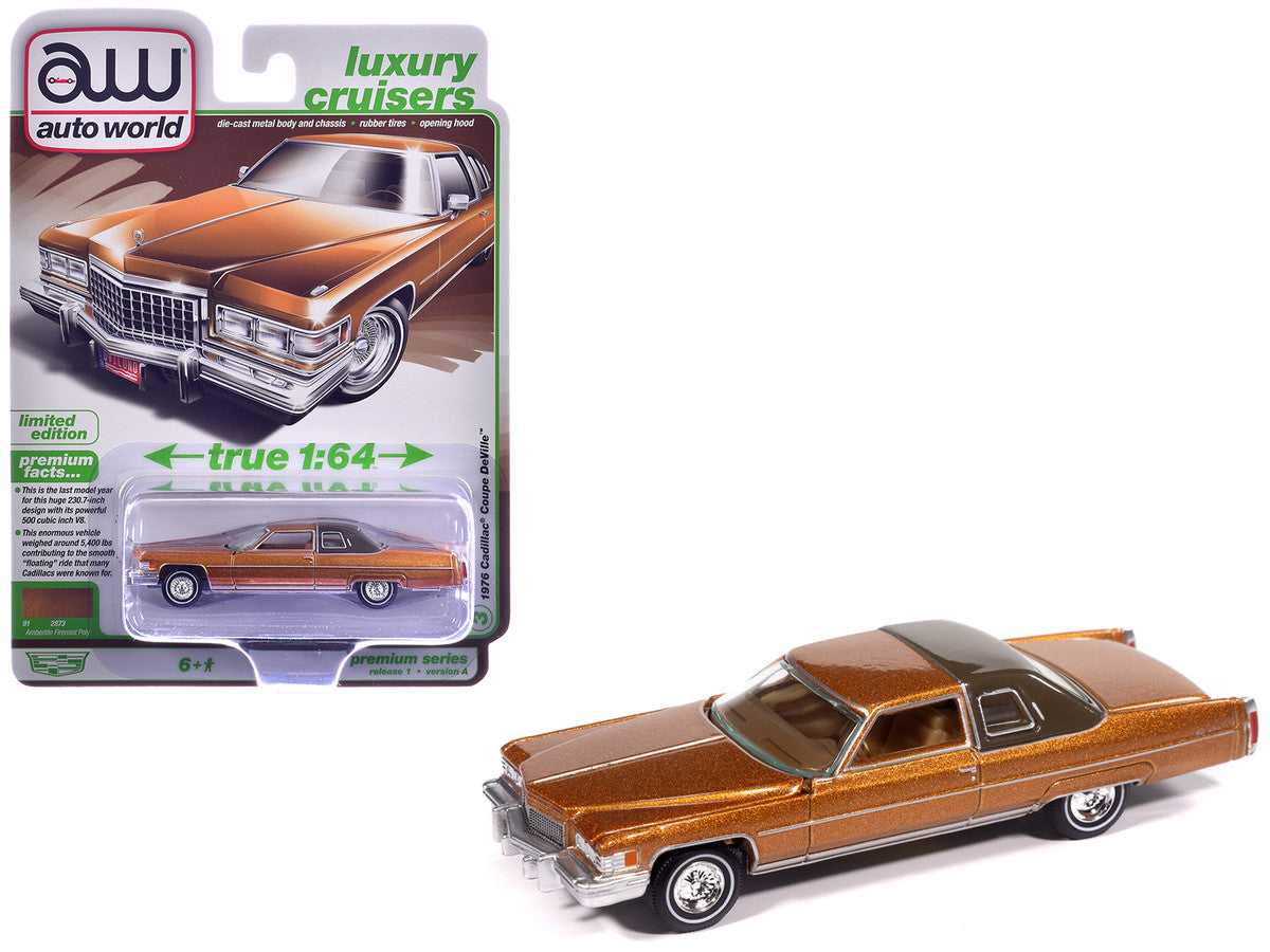 1976 Cadillac Coupe DeVille Amberlite Firemist Metallic "Luxury Cruisers" Series 1/64 Diecast Model Car by Auto World LuxuryLifeWay Online Store