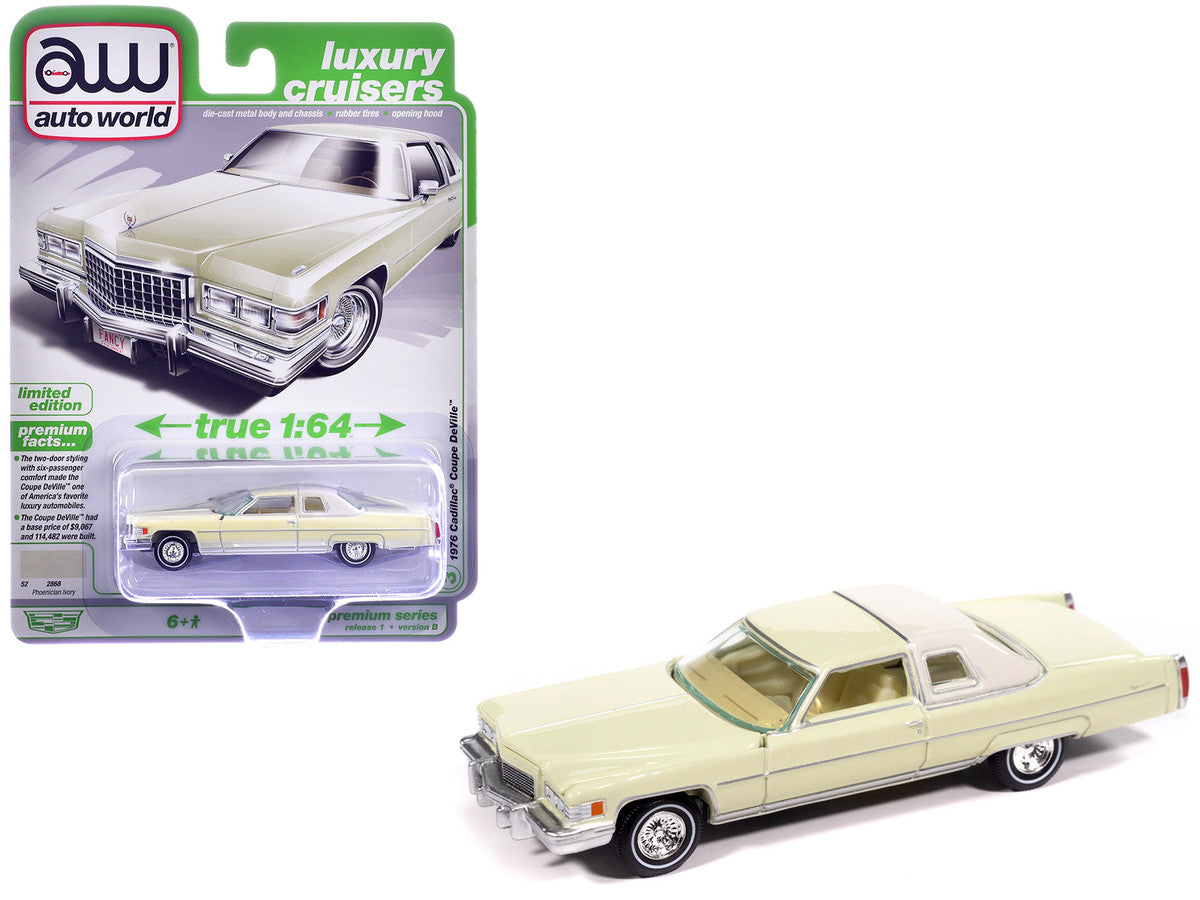 1976 Cadillac Coupe DeVille Phoenician Ivory "Luxury Cruisers" Series 1/64 Diecast Model Car by Auto World LuxuryLifeWay Online Store