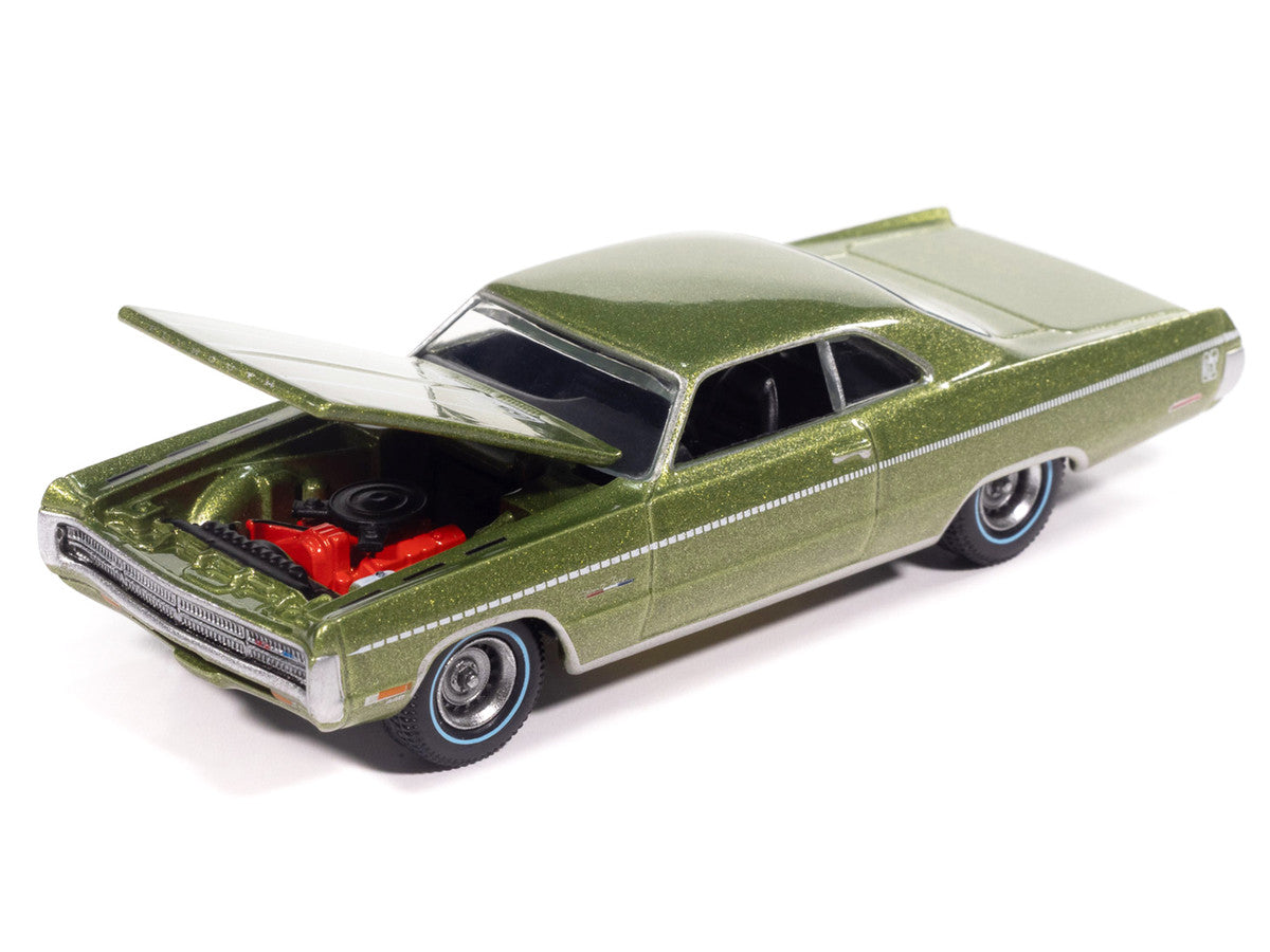 1971 Plymouth Sport Fury GT Amber Sherwood Green Metallic with White Graphics "Vintage Muscle" Series 1/64 Diecast Model Car by Auto World LuxuryLifeWay Online Store