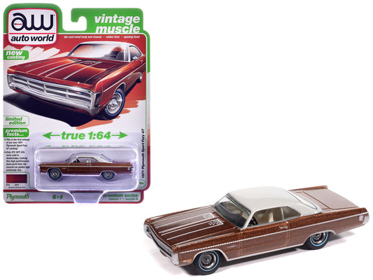 1971 Plymouth Sport Fury GT Autumn Bronze Metallic with White Graphics and Top "Vintage Muscle" Series 1/64 Diecast Model Car by Auto World LuxuryLifeWay Online Store