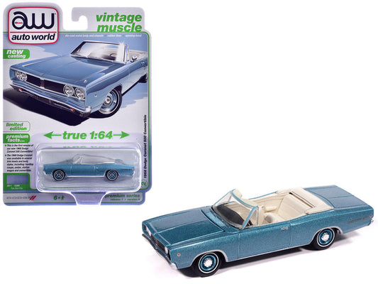 1968 Dodge Coronet 500 Convertible Pale Blue Metallic with White Interior "Vintage Muscle" Series 1/64 Diecast Model Car by Auto World LuxuryLifeWay Online Store