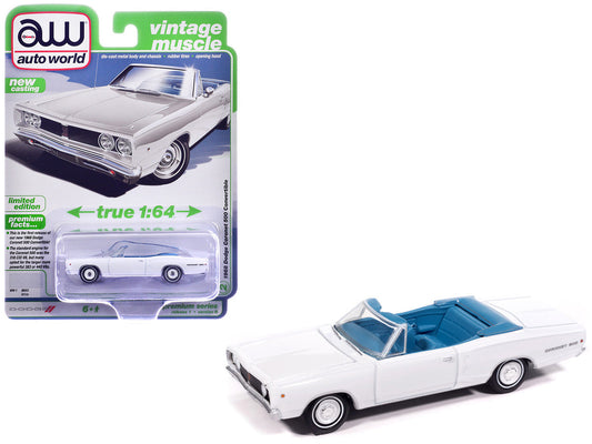 1968 Dodge Coronet 500 Convertible White with Blue Interior "Vintage Muscle" Series 1/64 Diecast Model Car by Auto World LuxuryLifeWay Online Store