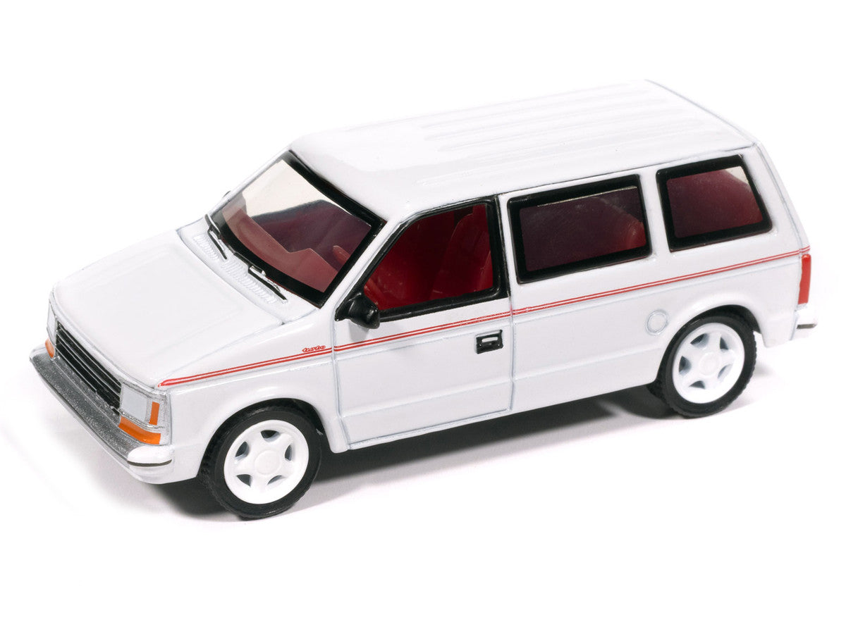 1989 Plymouth Voyager Turbo Van Bright White with Red Stripes and Interior "Mighty Minivans" Series 1/64 Diecast Model Car by Auto World LuxuryLifeWay Online Store