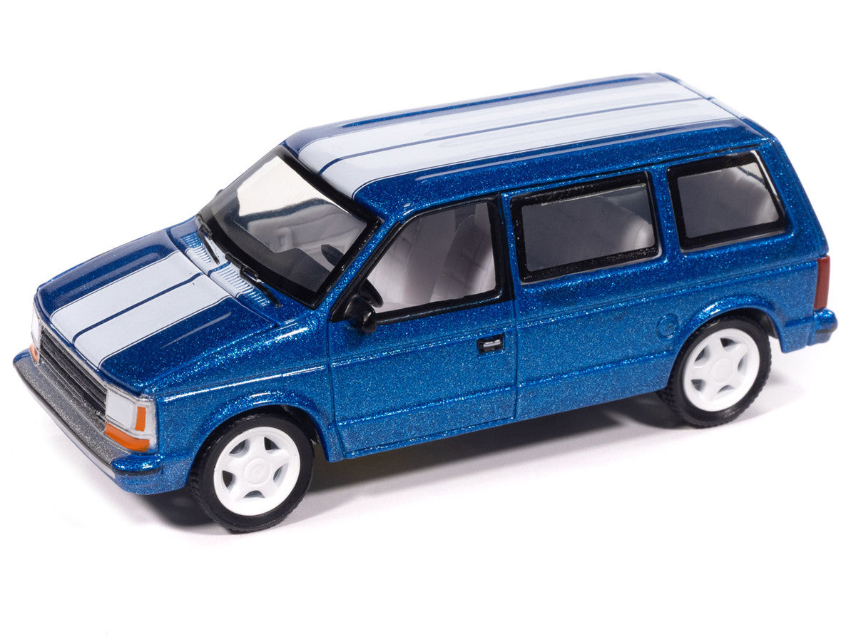 1989 Plymouth Voyager Turbo Van Daytona Blue Metallic with White Stripes and Interior "Mighty Minivans" Series 1/64 Diecast Model Car by Auto World LuxuryLifeWay Online Store