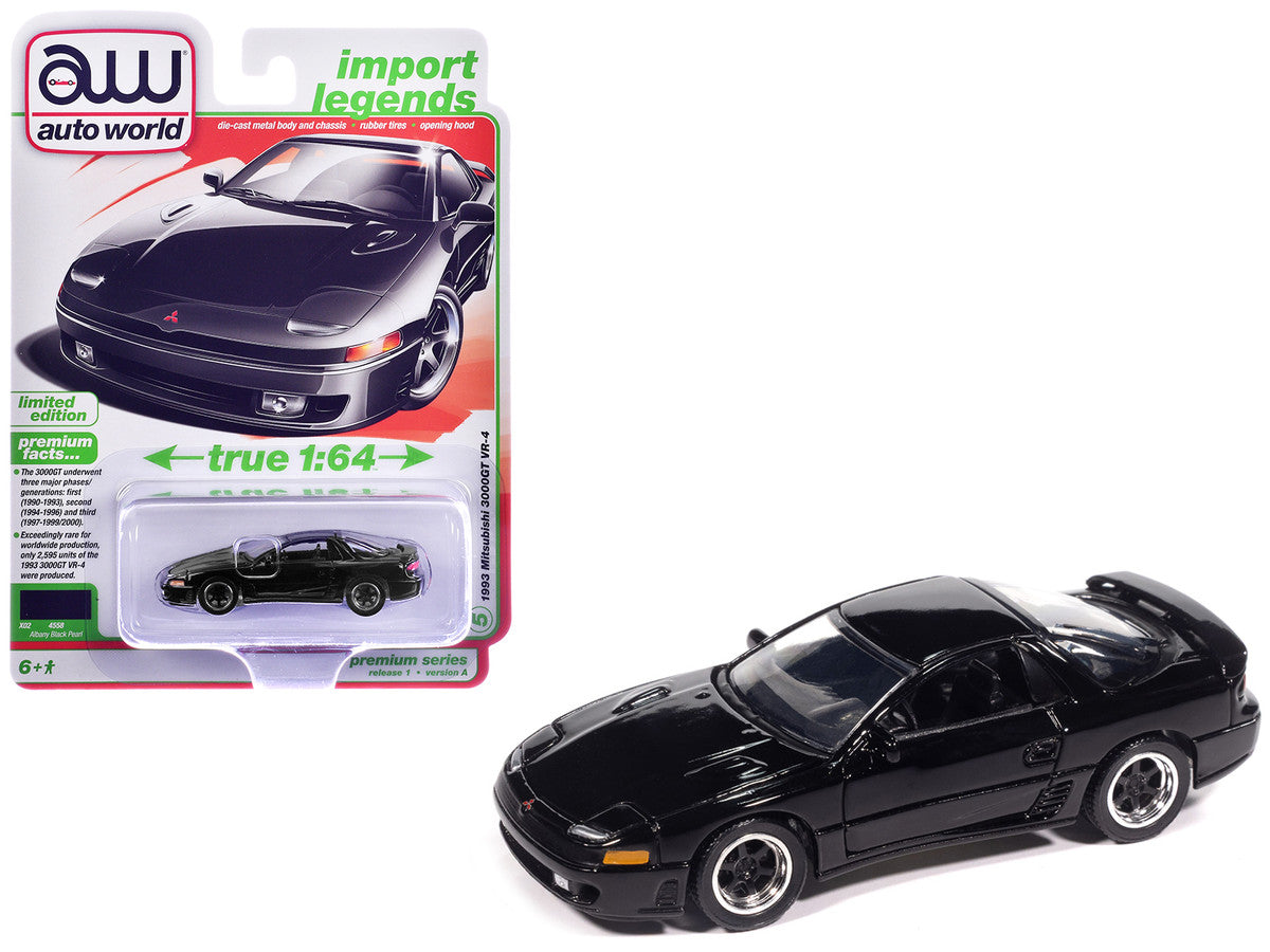 1993 Mitsubishi 3000GT VR-4 Albany Black Pearl "Import Legends" Series 1/64 Diecast Model Car by Auto World LuxuryLifeWay Online Store