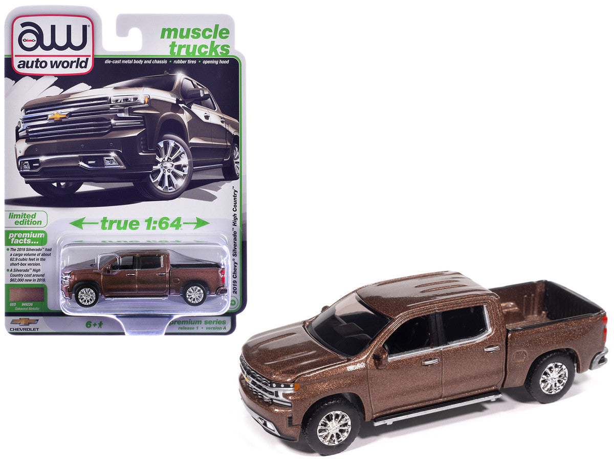2019 Chevrolet Silverado High Country Pickup Truck Oakwood Brown Metallic "Muscle Trucks" Series 1/64 Diecast Model Car by Auto World LuxuryLifeWay Online Store