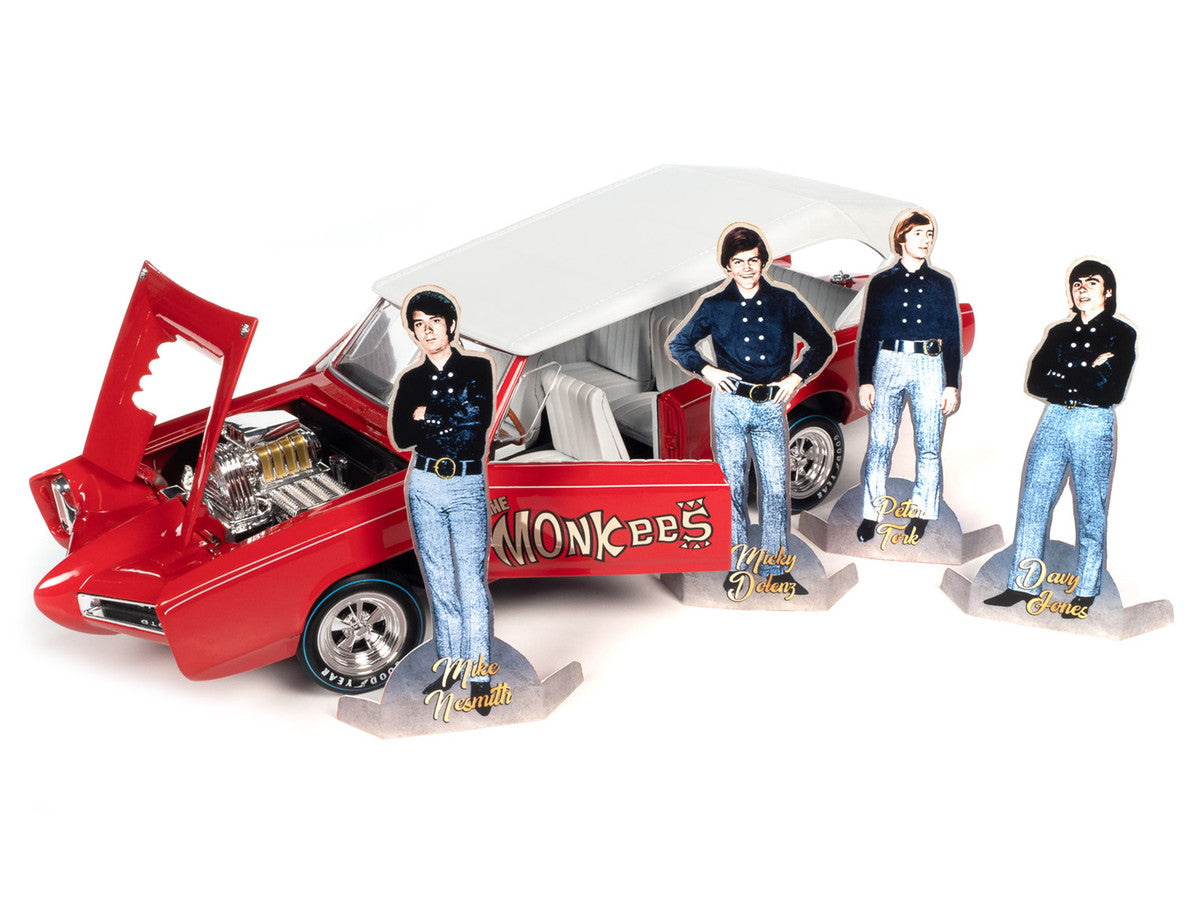 Monkeemobile Red with White Top and Interior "The Monkees" with Four Monkees Figure Cutouts "Silver Screen Machines" Series 1/18 Diecast Model Car by Auto World LuxuryLifeWay Online Store