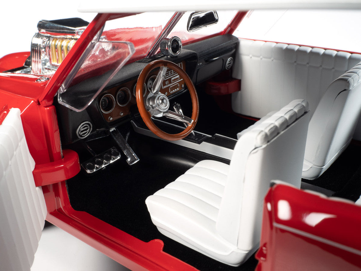 Monkeemobile Red with White Top and Interior "The Monkees" with Four Monkees Figure Cutouts "Silver Screen Machines" Series 1/18 Diecast Model Car by Auto World LuxuryLifeWay Online Store