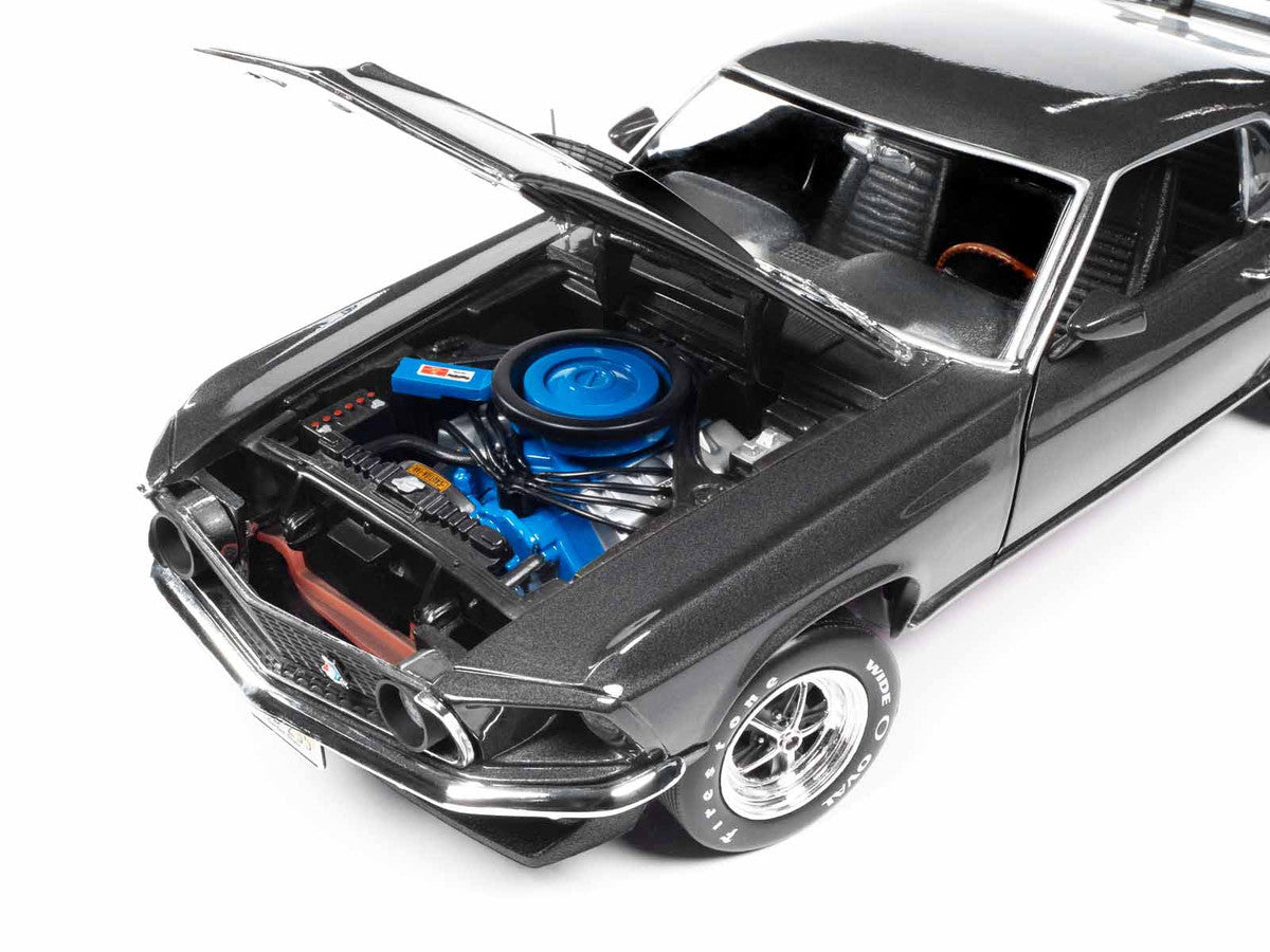1969 Ford Mustang Dark Gray Metallic with Black Stripes "John Wick" (2014) Movie "Silver Screen Machines" Series 1/18 Diecast Model Car by Auto World LuxuryLifeWay Online Store