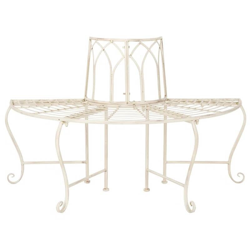 Half-Circle Outdoor Patio Garden Antique White Wrought Iron Tree Bench LuxuryLifeWay Online Store