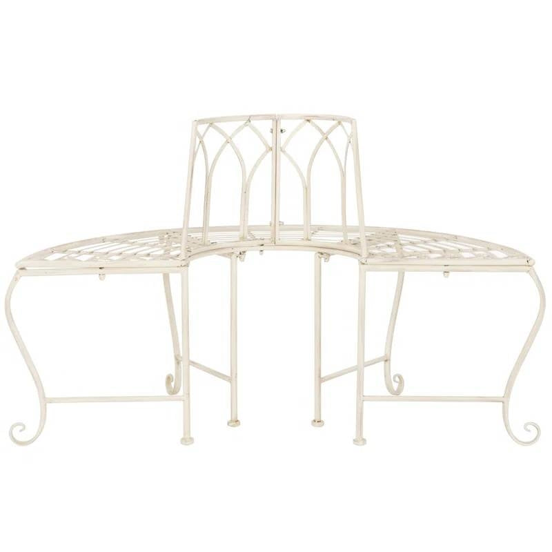 Half-Circle Outdoor Patio Garden Antique White Wrought Iron Tree Bench LuxuryLifeWay Online Store