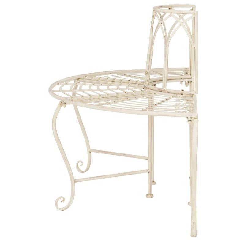 Half-Circle Outdoor Patio Garden Antique White Wrought Iron Tree Bench LuxuryLifeWay Online Store