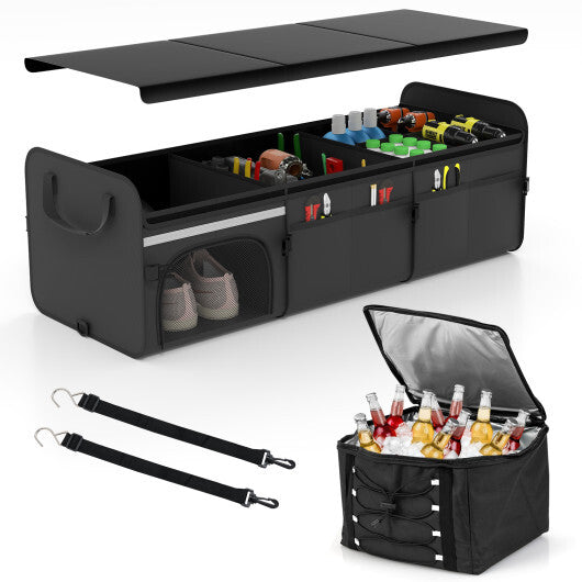 18 Gal Car Trunk Organizer with Lid 3-Compartment Portable Storage Box-Black LuxuryLifeWay Online Store