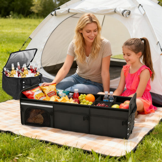 18 Gal Car Trunk Organizer with Lid 3-Compartment Portable Storage Box-Black LuxuryLifeWay Online Store