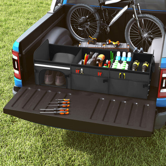 18 Gal Car Trunk Organizer with Lid 3-Compartment Portable Storage Box-Black LuxuryLifeWay Online Store