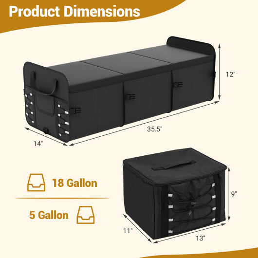 18 Gal Car Trunk Organizer with Lid 3-Compartment Portable Storage Box-Black LuxuryLifeWay Online Store
