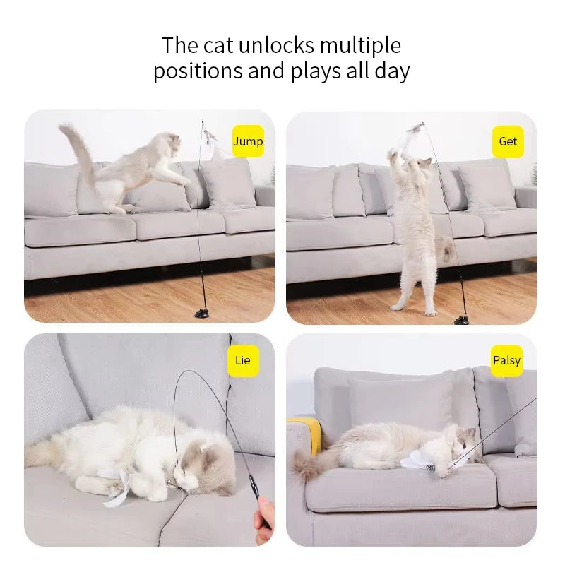 Interactive Cat Toy Handfree Cat Stick Playing Kitten Playing Teaser Wand Toy Suction Cup Bird/Feather Cat Wand Pet Supplies Pi-Mart