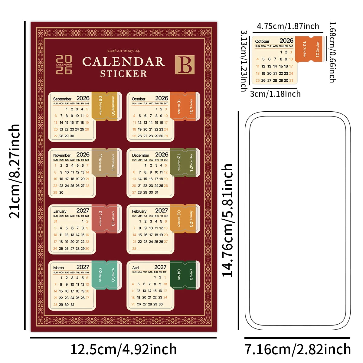 2-Sheet 2026 Calendar Stickers,Tear-Off Date Sheets,Labels For Month Planners,Journals,Diary,Scrapbook,Office&Home Organization Pi-Mart